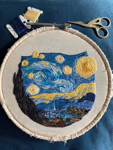 Van Gogh Embroidery, Famous Art Pieces, Clothes Embroidery, Portrait Embroidery, Embroidery Crafts, Clothes Embroidery Diy, Embroidery Lessons, Embroidery Diy, Needlework Crafts