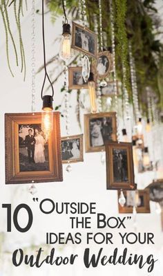 Check out these outside the box wedding ideas for your outdoor wedding. Feel inspired by the unique decor and DIY decorations.  #wedding #weddingideas #DIY #weddingDIY #weddingdecorations Enchanted Forest Decorations, Hanging Wedding Decorations, Wedding Photo Display, Enchanted Forest Wedding, Vintage Wedding Decorations, Tree Wedding, Wedding Cake Designs, Forest Wedding, Event Styling