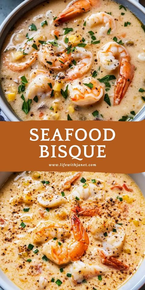 Spicy Seafood Bisque, Snow Crab Bisque, Seafood Crock Pot Recipes, Seafood Winter Recipes, Tasty Seafood Soup With Crab And Shrimp, Seafood Stock Recipes Dishes, Thick Seafood Chowder Recipe, Shrimp Crab And Corn Bisque, Seafood Stock Uses