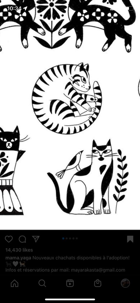 Folk Art Cat Tattoo, Trad Cat Tattoo, Cat Tattoo Minimalist, Minimalist Cat Tattoo, Folk Art Cat, Folk Illustration, Black Cat Tattoos, Lino Prints, Cat Icon