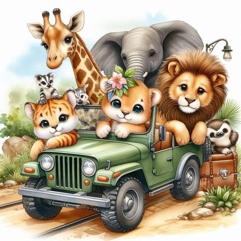 Cute Safari Animals, Happy Birthday Animals, Safari Jeep, Baby Animal Drawings, Baby Clip Art, Set Decor, Pet Day, Safari Theme, Safari Baby