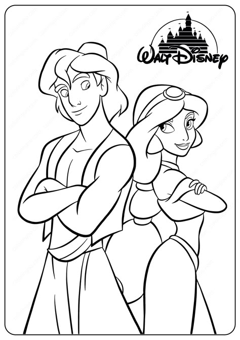 Printable Aladdin and Jasmine PDF Coloring Pages  #aladdin #jasmine #disney #coloringpages #drawing #painting #cartoon #girls #boys #printable #pdf #waltdisney #illustration Aladdin Coloring Pages, Princess Jasmine Coloring Pages, Aladdin And Jasmine Coloring Pages, Aladdin And Jasmine Drawing, Princess Jasmine Drawing, Aladin Drawing, Aladdin Drawing, Disney Painting, Jasmine Drawing