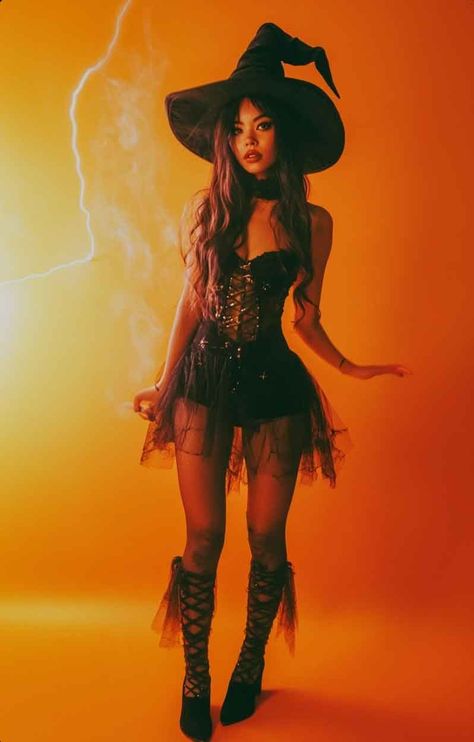 DIY Witch Costume Ideas for Women (Exclusive Ideas + the Best from Instagram) - The Mood Guide Spooky Cute Costumes, Witch Inspo Halloween, Witch Halloween Costume Corset, Witch Costume Halloween Aesthetic, Rave Witch Outfit, Cute Witch Halloween Costume, Women’s Witch Costume Ideas, Witch Costumes For Women Ideas, Halloween Outfit Inspiration