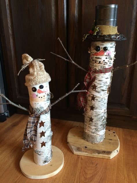 Christmas Decor With Birch Branches, Birch Crafts Diy, Santa Stones, Birch Snowman, Branch Projects, Birch Christmas Tree, Birch Wood Crafts, Log Crafts, Birch Art