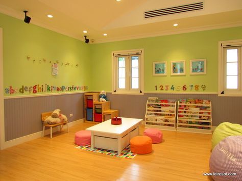 Cute Playroom, even though my kids are getting older now  have moved on to video games... Daycare Design Ideas, Daycare Spaces, Home Daycare Ideas, Daycare Rooms, Futurist Architecture, Daycare Business, Sunday School Rooms, Daycare Decor, Daycare Design