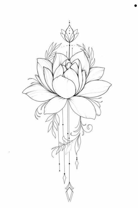 Lotusblume Tattoo, Water Lily Tattoos, Lillies Tattoo, Lotus Tattoo Design, Boho Tattoos, Lily Tattoo, Floral Tattoo Design, Lotus Tattoo, Spine Tattoos