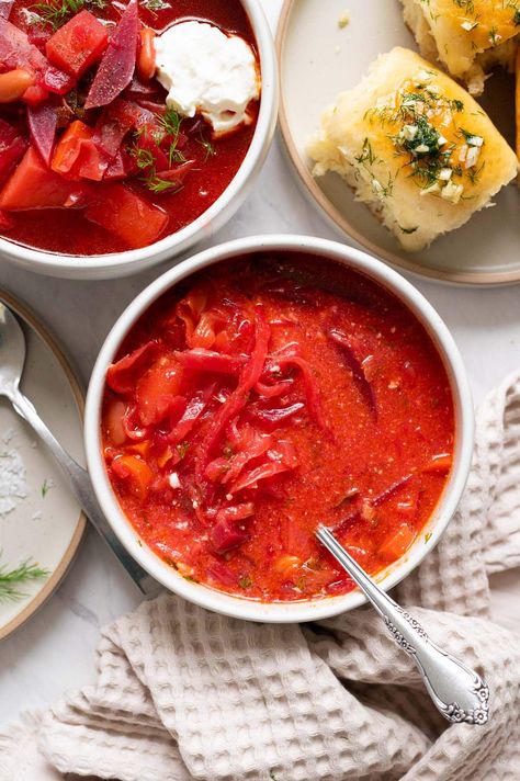 Ukrainian Vegetarian Borscht Recipe - iFoodReal.com Borscht Soup Recipe, Borscht Soup Recipe With Meat, Borscht Soup Recipe Video, Borscht Vegetarian, Vegetarian Borscht Soup Recipe, Borst Soup Borscht Recipe, Borscht Recipe, Borscht Soup, Beet Soup