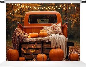 Youth Friendsgiving, Fall Truck Photoshoot, Fall Backdrop Ideas, Pumpkin Photo Backdrop, Fall Photo Backdrop, Fall Photo Props, Truck Photography, Fall Minis, Fall Backdrops