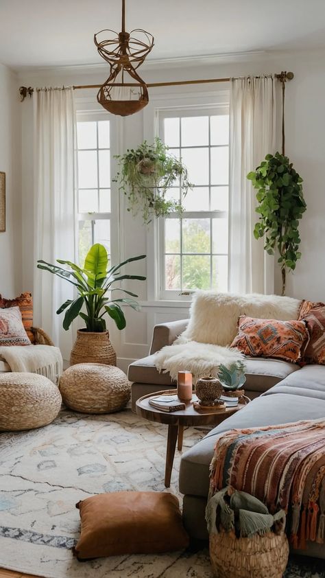 Unlock the Bohemian Look: 17 Cozy Ideas for Your Living Room Makeover 43 California Boho Living Room, Modern Boho House, Colorful Boho Living Room, Afro Aesthetic, Modern Boho Aesthetic, Boho Minimalist Home, Room Oasis, Earthy Minimalist, Cozy Boho Living Room