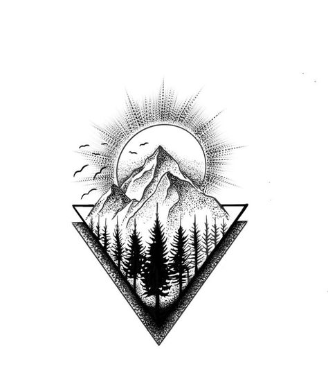 Mountain With Clouds Tattoo, Black And Grey Mountain Tattoo, Mountain Tattoo Linework, Tattoo Montagne, Shin Tattoo Ideas, Tattoo Wade, Skiing Tattoo, Traveling Tattoo, Moutain Tattoos