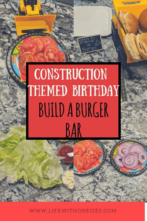 Build Your Own Burger Bar is a perfect party bar for a birthday or event.  We did this build a burger bar for my son's construction themed birthday party.  Guests loved it! #partybars #buildaburger #buildyourownburger #constructionbirthdayparty #truckparty Build Your Own Burger Bar, Burger Bar Ideas, Construction Truck Birthday Party, Burger Bar Party, Build Your Own Burger, Construction Truck Birthday, Mushroom Recipes Low Carb, Construction Themed Birthday Party, Burger Party