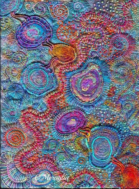 Expression libre | Small panel 22x30 cm.Painted Kunin felt M… | Flickr Art Fibres Textiles, Colors And Patterns, Soyut Sanat Tabloları, Textile Fiber Art, Fibres Textiles, Running Stitch, Needle Arts, Art Textile, Embroidery Inspiration