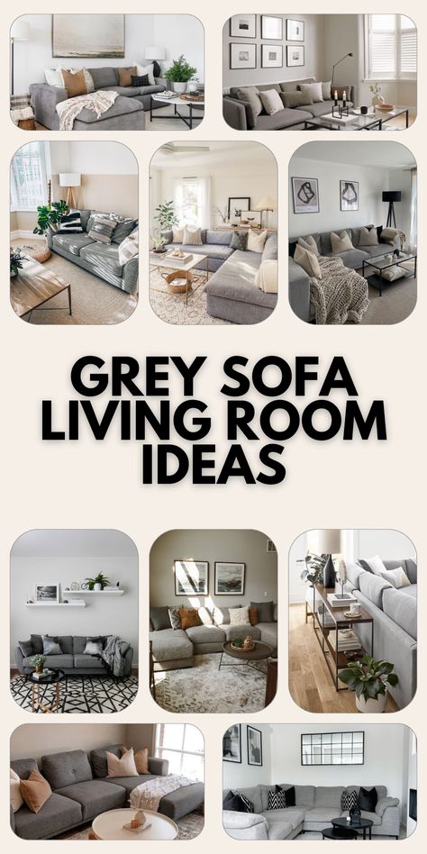 Innovative Grey Sofa Living Room Ideas for Modern & Cozy Spaces Ottoman For Grey Couch, Christmas Decor Gray Couch, Cozy Grey Living Room Ideas, Cushions Grey Sofa, Living Room Designs Vintage, Grey Sectional Living Room, Grey Sofa Living Room Ideas, Gray Sofa Styling, Grey Sofa Decor