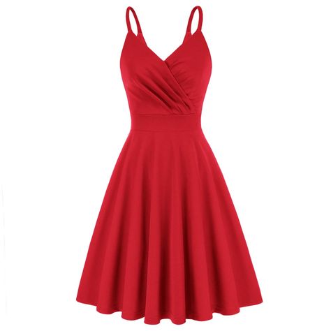 GK Women V-Neck Cami Dress U-Back Pleated Bodice Flared A-Line Dress | Grace Karin West Side Story Outfits, 8th Grade Formal Dresses, Casual Wedding Guest, Spaghetti Dress, Red Spaghetti, 1950s Retro, Spandex Dress, Wedding Dress Sizes, 60s Vintage