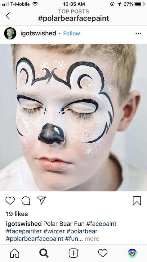 Face Painting Bear, Autumn Face Painting, Polar Bear Face Paint, Work Party Makeup, Polar Bear Makeup, Bear Face Painting, Bear Face Paint, Face Paint Christmas, Polar Bear Face