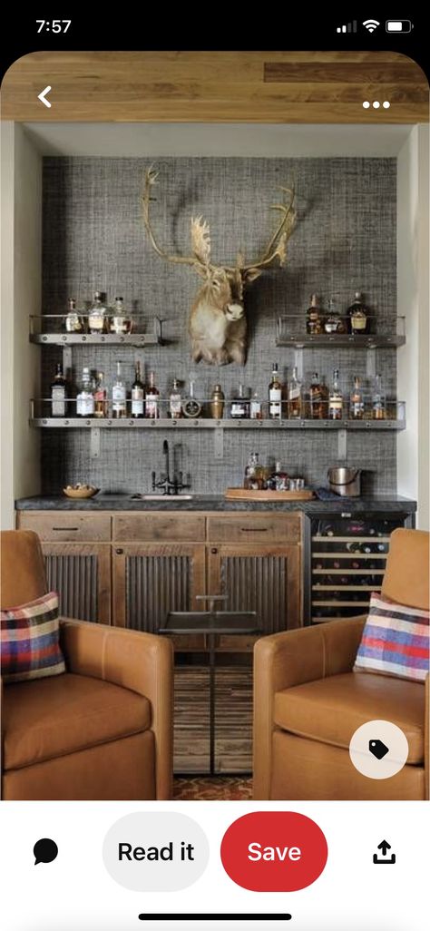 Whiskey Room Ideas, Bourbon Room, Pine Cabin, Small Kitchenette, Whiskey Room, Bourbon Bar, Cabin Kitchens, Man Room, Flex Room