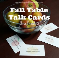 Fall Table Talk Cards (Free Printable) - Break the ice with these fall-themed questions on www.womensministrytoolbox.com. Fall Getting To Know You Activities, Fall Themed Ice Breakers, Fall Icebreaker Games, Table Talk Questions, Fall Smells, Womens Ministry Events, Relationship Activities, Women's Retreat, Womens Group