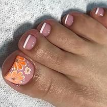 Flower Toe Nails, Yellow Toe Nails, Press On Toenails, Nails Press Ons, Fake Toenails, Nails Press, Press Ons, White French, Nail Polish Designs