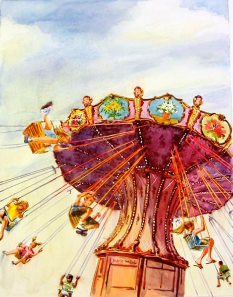 Marie Natale Carousel Drawing, Carnival Illustration, Carousel Art, Carnival Art, Nostalgia Art, Circus Theme, Ap Art, Whimsical Illustration, Mural Art