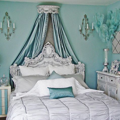 , Tiffany Blue Bedroom Ideas, Tiffany Blue Rooms, Tiffany Blue Paint, Ruched Bedding, Tiffany Bedroom, Tiffany Blue Bedroom, Ruffled Bedding, Tiffany Room, Blue Room Decor