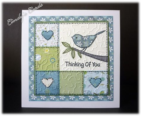 Patchwork Pieces Stampin Up Cards, Leaves Outline, Bird Paper Craft, Quilted Cards, Patchwork Cards, Machine Stitches, Sewing Machine Stitches, Quilt Cards, Memories Box