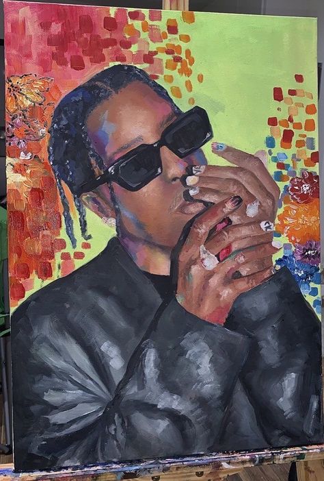 Celebrity Portraits Painting, Asap Rocky Painting, Singer Painting, Canvas Painting Patterns, Celebrity Paintings, Celebrity Artwork, Body Image Art, Paintings Famous, Layered Art