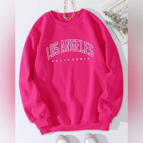 Los Angeles Sweatshirt Size Large Women Not Pink Preppy Sweatshirts, Los Angeles Print, Boutique Sweater, Pink Crewneck, Pink Sweatshirt, Print Pullover, Chic Boutique, Red Fashion, Pink Fashion