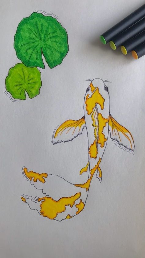 Coy Fish Drawing Easy, Easy Coi Fish Drawing, Koi Fish Pencil Drawing, Koi Fish Sketch Easy, Koi Fish Marker Drawing, Koy Fish Drawings Easy, Koi Fish Drawing Simple Easy, Orange Fish Drawing, Cool Fish Drawing