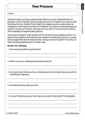 Free Peer Pressure Worksheets Peer Pressure Worksheets, Peer Pressure Activities, Social Skills Worksheets, Peer Assessment, Peer Editing, Life Skills Class, Bad People, Health Professional