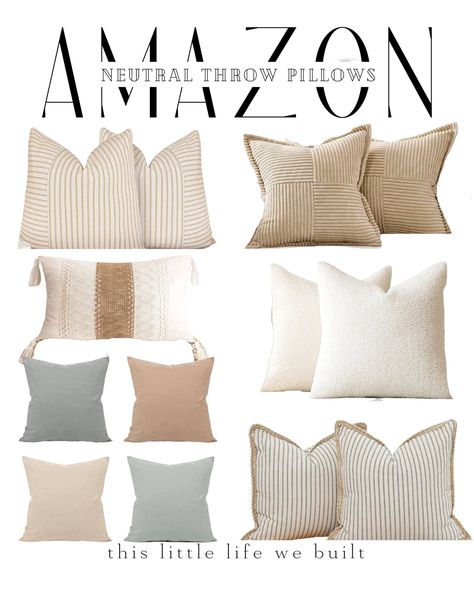 Accent Pillows For Beige Couch Farmhouse, Cream Throw Pillows Couch, Pillows For A Cream Couch, Beige Pillows On Couch, Neutral Bed Pillow Ideas, Cream Couch Throw Pillows, Beige Pillows Bed, Neutral Pillow Combinations Couch, Throw Pillows On Beige Couch