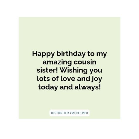 It's always nice to have a special bond with your cousin sister. Whether you’re close in age or not, birthdays are a great occasion to express your af... | # #BirthdayWishes Check more at https://www.ehindijokes.com/birthday-wishes-for-cousin-sister/ Birthday Wishes For Close Sister, Birthday Caption For Cousin Brother, Cousin Bday Wishes, Bday Wishes For Cousin Sister, Happy Birthday Cousin Sister, Cousins Captions, Happy Birthday Wishes For Cousin, Birthday Wishes For Cousin Sister, Cousin Birthday Quotes