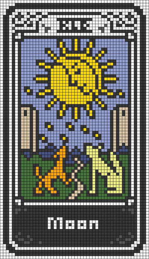 Alpha pattern #114178 | BraceletBook Alpha Patterns Tarot, Tarot Cross Stitch, Crochet Tarot, Minecraft Beads, Moon Tarot Card, Cross Stitch Quotes, Diy Perler Bead Crafts, Pixel Crochet, Pixel Art Grid