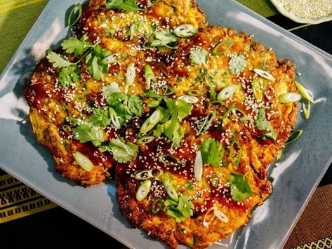 Egg Foo Young Recipe | Geoffrey Zakarian | Food Network Egg Foo Young Recipe, The Kitchen Food Network, Geoffrey Zakarian, Asian Meals, Egg Dish, Asian Flavors, Chinese Dishes, Meal Recipes, Hoisin Sauce