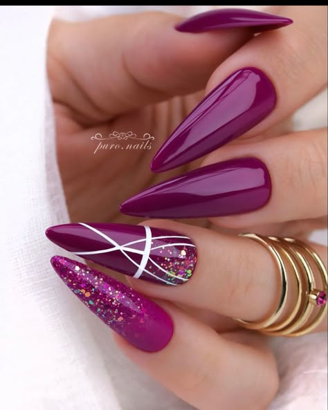 Magenta Nails, Bright Nail Art, Pastel Nails Designs, Purple Nail, Short Acrylic Nails Designs, Nail Designs Glitter, Short Acrylic Nails, Purple Nails, Acrylic Nail Designs