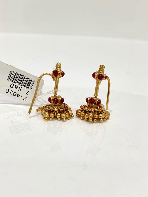 Second Earrings Gold, Bugadi Designs, Bugadi Earring Design In Gold, Koppu Designs, Bugadi Earring Design, Bugadi Earrings, Upper Ear Earrings, Side Earrings, Ruby Jewelry Necklaces