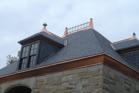 DaVinci Roofscapes Slate Castle Gray Early American Homes, Slate Roof Tiles, Shake Roof, Copper Gutters, Mansard Roof, Wood Shingles, Copper Decor, Roof Colors, Roof Styles