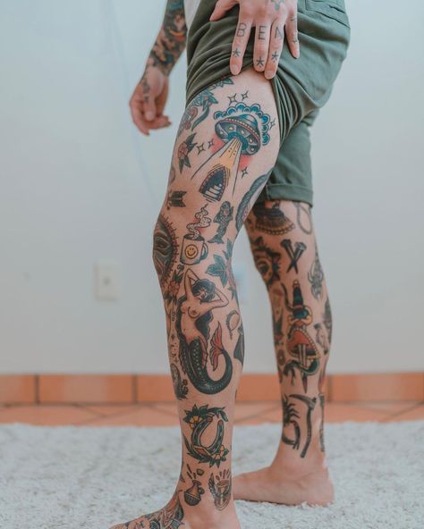 American Traditional Leg Tattoo Men, American Traditional Leg Sleeve Men, Traditional Nature Tattoo Sleeve, Full Leg Tattoos Traditional, Mens Traditional Leg Sleeve, Trad Leg Sleeve, Traditional Tattoo Thigh Piece, American Traditional Thigh Piece, Men’s Traditional Leg Tattoo