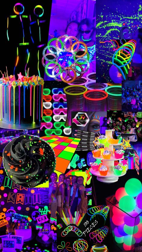 #glowparty Glow Birthday Party Ideas, Birthday Party Planning Checklist, Glow Party Decorations, Sixteen Birthday Party Ideas, Sweet 16 Party Themes, Night Pool Party, Birthday Sleepover Ideas, Glow In Dark Party, Neon Birthday Party