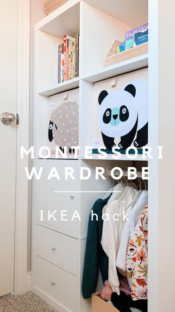 Diy Montessori Wardrobe Ikea, Montessori Wardrobe Ikea Hack, Kallax Montessori Wardrobe, Kallax Wardrobe Hack, Diy Montessori Wardrobe, Accessible Closet, Montessori Wardrobe, Cubby Shelf, Diy Montessori