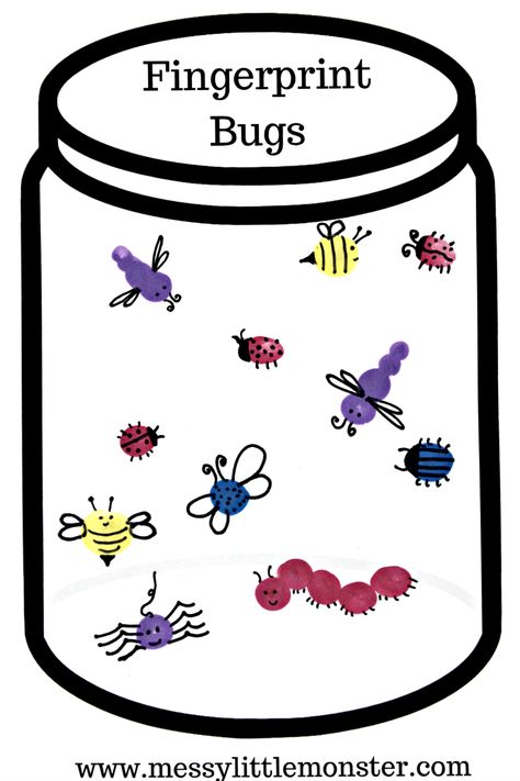 Fingerprint bug jar craft for kids with free printable jar. A fun and easy bug activity idea for Spring, Summer, bugs and insect themed projects for toddlers, preschoolers and kids. Bug Jar Craft, Fingerprint Bugs, Bug Activities, Insects Preschool, Bugs Preschool, Insect Activities, Preschool Art Projects, Insect Crafts, Insects Theme