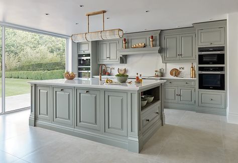 Project Spotlight: Serene Light Green Kitchen Design | Tom Howley Small Kitchen Lighting Ideas, Small Kitchen Lighting, Light Green Kitchen, Tom Howley, Green Kitchen Designs, Shaker Kitchens, Kitchen Colour, Free Brochure, Farmhouse Kitchens