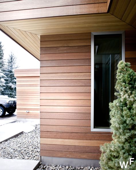 Exterior. Hpl Exterior Cladding, Wooden Cladding Exterior, Wood Cladding Exterior, Exterior Materials, Wooden Wall Design, Wood Siding Exterior, Exterior Wall Cladding, Siding Options, Porch Remodel