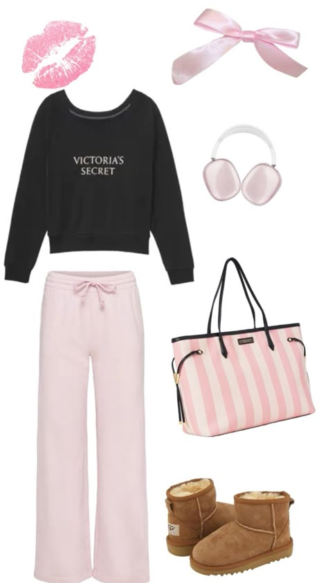 Victoria secret, pink, cozy, airport, comfy, coquette, Comfy Coquette, Airport Outfit Summer, Victoria Secret Outfits, Angel Outfit, Downtown Outfits, Trendy Outfits For Teens, Cute Lazy Day Outfits, Lazy Day Outfits, Winter Fits