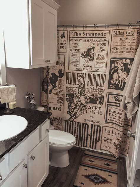 Western Boho Shower Curtain, Amazon Western Home Decor, Cowboy Shower Curtain, Simple Western Bathroom Ideas, Western Shower Ideas Bathroom, Rodeo Room Ideas, Vintage Western Decor Rustic, Rodeo Home Decor, Hobby Lobby Western Decor