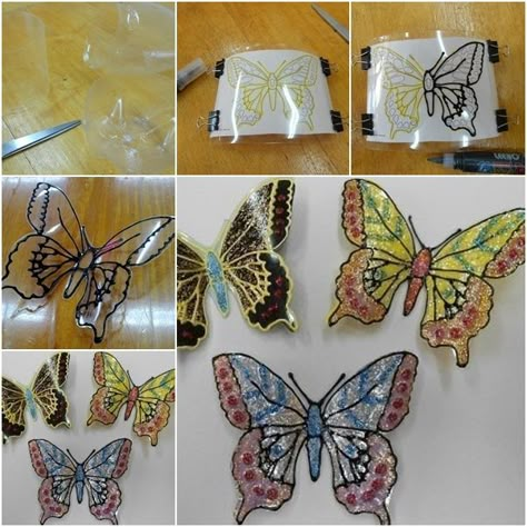 How to Make Glitter Butterfly from Plastic Bottles tutorial and instruction. Follow us: www.facebook.com/fabartdiy Garden Crafts For Kids, How To Make Glitter, Plastic Bottle Flowers, Plastic Bottle Art, Diy Plastic Bottle, Glitter Butterfly, Diy Butterfly, Plastic Bottle Crafts, Butterfly Crafts