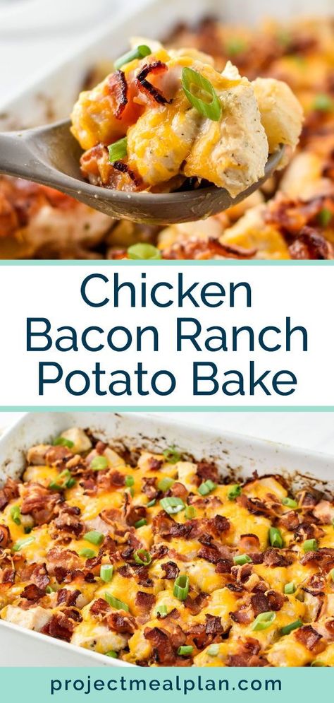 Bacon Cheese Chicken, Chicken Bacon Ranch Potato Bake, Ranch Potatoes Baked, Loaded Chicken And Potatoes, Flavored Chicken, Chicken Potato Casserole, Chicken Potato Bake, Bacon Casserole, Bacon Ranch Potatoes