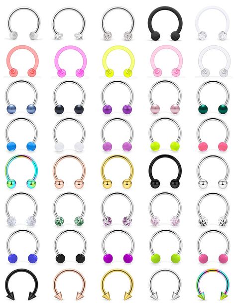 PRICES MAY VARY. [ITEM CONTAIN]: You Will Receive 40 Pieces Different Designs Septum Piercing Jewelry, All Of Them Are Beautiful And Elegant, Multiple Choices For Meeting Your Various Needs. [PRODUCT SIZE]: Thickness: 16G (1.2mm), Rings Inner Diameter: 10mm(3/8inch), Ball Top Size: 3mm; Color: Mix Color . [SAFETY MATERIAL]: Made Of 316L Surgical Steel and Clear Flexible Acrylic, Smooth Polished Surface, Safe And Durable. Very Flexible And Comfortable. [SUITABLE FOR USE]: These Piercing Jewelry C Septum Piercing Jewelry Horseshoe, Horseshoe Septum, Septum Nose Piercing, Tragus Earrings Hoop, Septum Piercing Jewelry, Nose Septum, Horseshoe Earrings, Septum Rings, Septum Nose Rings