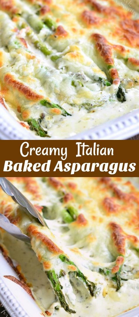 The most asparagus recipe ever. It's creamy, it's cheesy, and it's full of herbs. So delicious, you will fall madly in love with this creamy asparagus. Italian Asparagus, Asparagus Recipes Oven, Best Asparagus Recipe, Asparagus Casserole, Asparagus Dishes, Asparagus Recipes Baked, Grilled Asparagus Recipes, Creamy Asparagus, Baked Asparagus