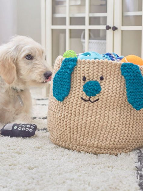 Crochet Storage Baskets Free Patterns New 2021 - stunnerwoman. com Red Heart Super Saver Yarn, Easy Knitting Patterns Free, Dog Toy Basket, Jumbo Yarn, Fun Organization, Ombre Yarn, Knit Basket, Toy Basket, Puppy Face