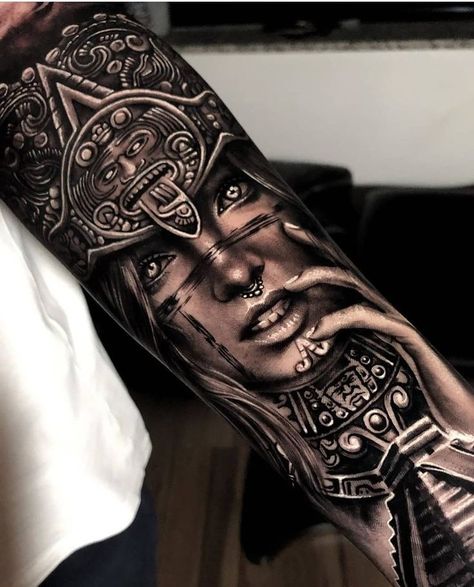 Rio Tattoo, Wolf Girl Tattoos, Aztec Warrior Tattoo, Aztec Tattoos Sleeve, Azteca Tattoo, Mayan Tattoos, Aztec Tattoos, Mexican Tattoo, Animal Sleeve Tattoo